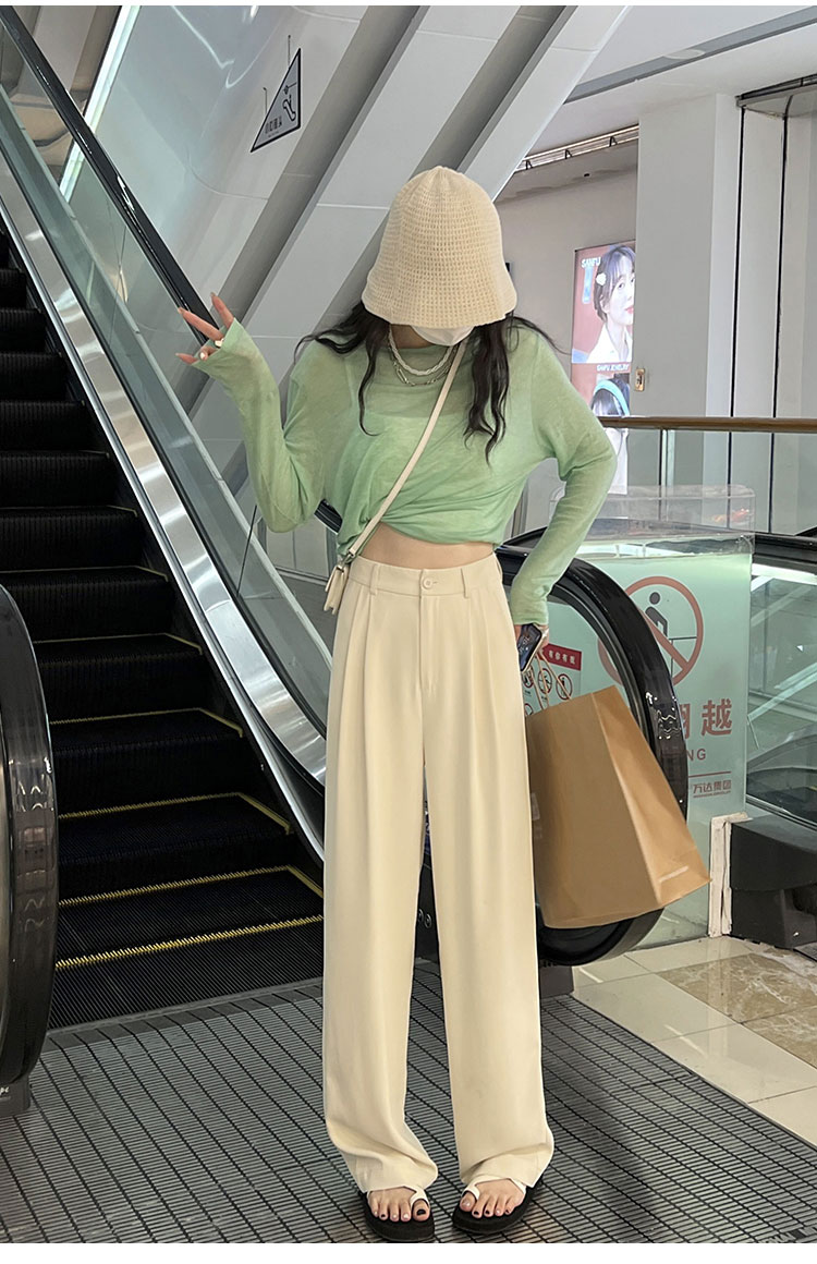 粉色阔腿裤女春秋新款高腰垂感宽松显瘦西装拖地裤夏季休闲直筒裤详情45