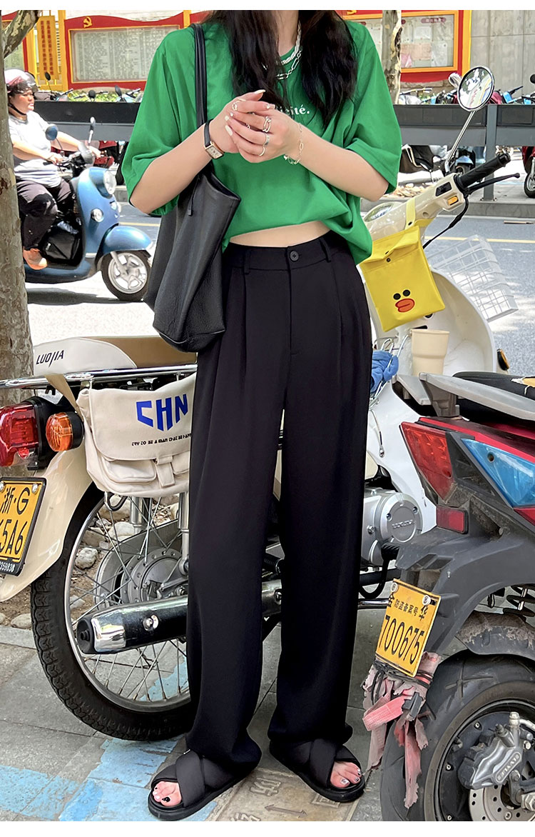 粉色阔腿裤女春秋新款高腰垂感宽松显瘦西装拖地裤夏季休闲直筒裤详情38