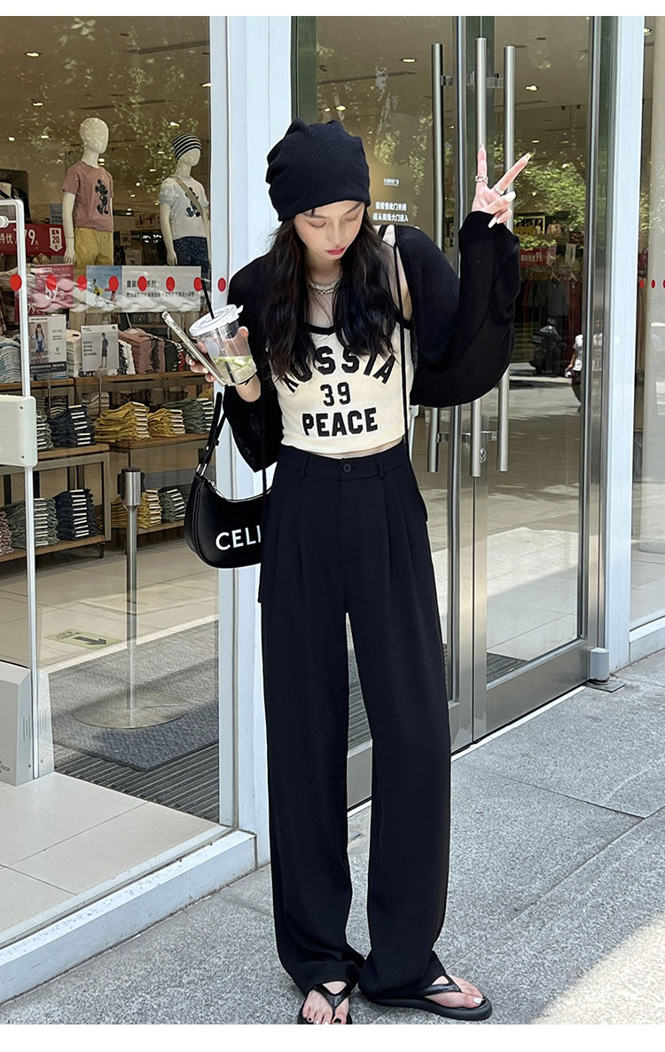 粉色阔腿裤女春秋新款高腰垂感宽松显瘦西装拖地裤夏季休闲直筒裤详情20