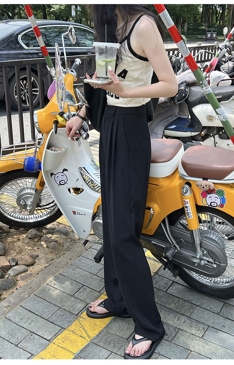 粉色阔腿裤女春秋新款高腰垂感宽松显瘦西装拖地裤夏季休闲直筒裤详情23