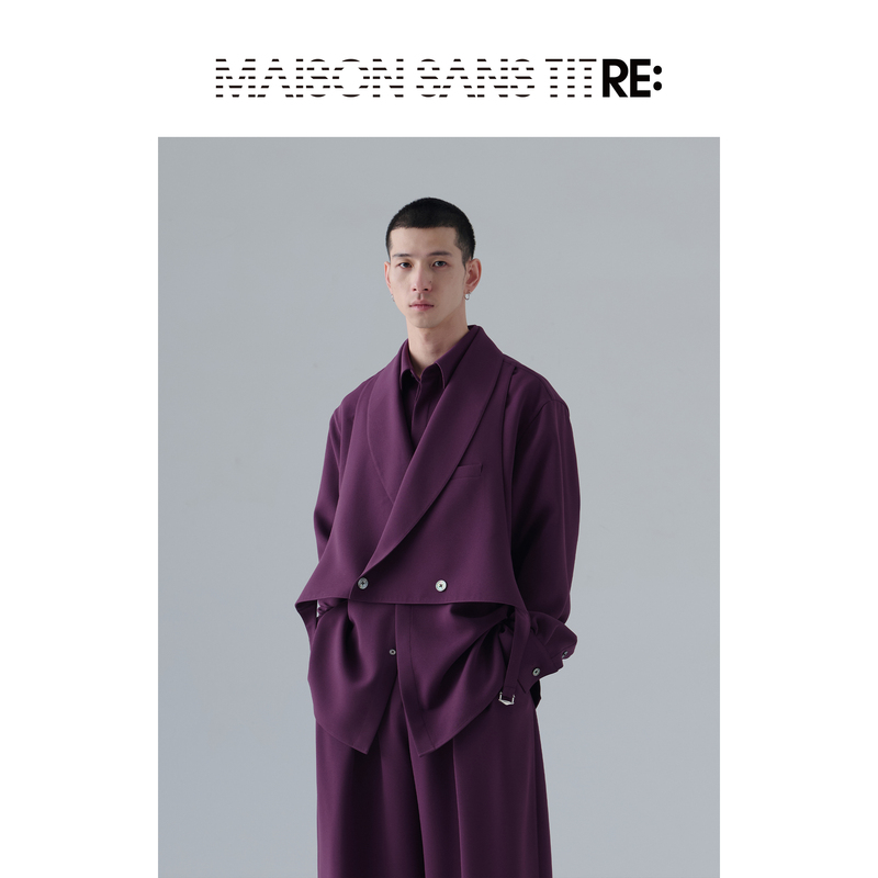 Re: by Maison Sans Titre Original Design Purple-Red Double-Layer Vest Structure Shirt Fake Two-Piece