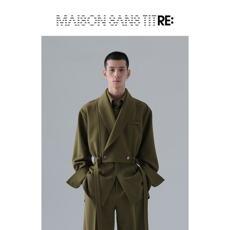 Re: by Maison Sans Titre Original Design Olive Green Double-Layer Vest Structure Shirt