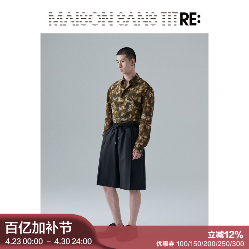 Re: by Maison Sans Titre Original Design Black Wool Elastic Waist Shorts Five-Point Casual Pants
