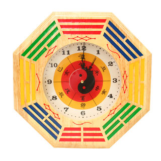 Manufacturer's ready-made 30cm mahogany painted bagua clock. mahogany bagua boutique clock pendants wholesale.