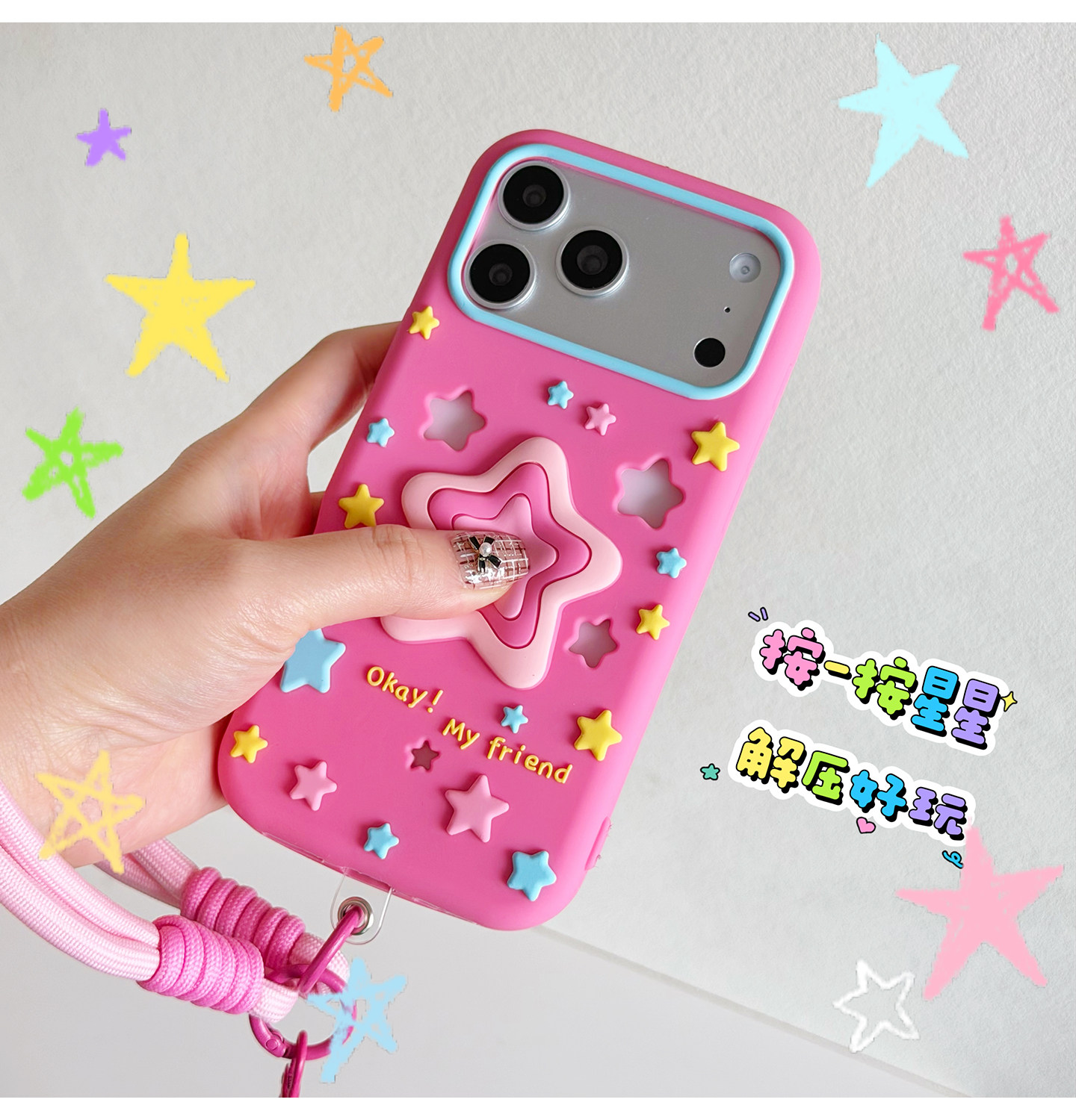 Layered Star Artwork Okay My Friend iPhone Case