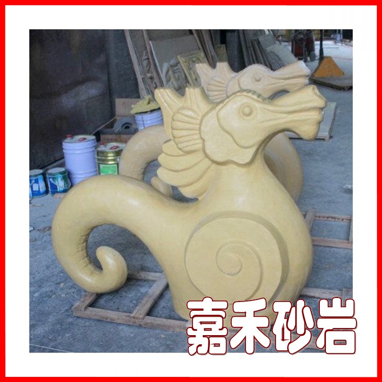 Sandstone relief sandstone sculpture round carving Roman column decoration garden park community landscape decoration water spray seahorse