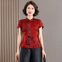 High-end brand Xiangyunsha womens tops new slim fit silk shirt Chinese style embroidered mulberry silk retro mom