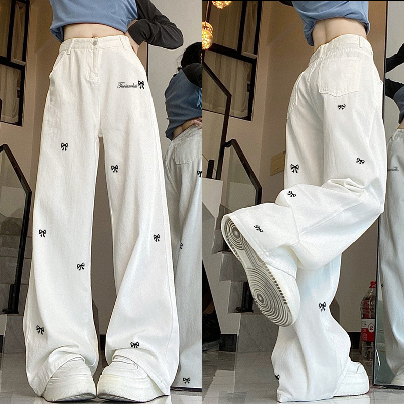 New Style American-Style Jeans for Women, Trendy and Versatile, High-Waisted, Slimming, Loose-Fitting, Straight-Leg, Wide-Leg, Casual Long Pants
