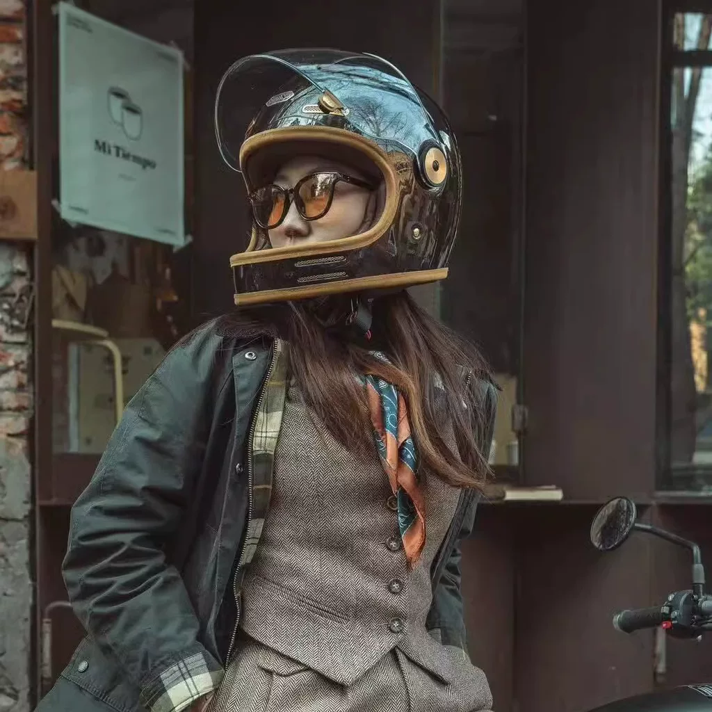 Моноконо Full-face ретро углеродное волокно мотоциклетный шлем индийский VESPA Triumph Latte круиз мотоцикл
