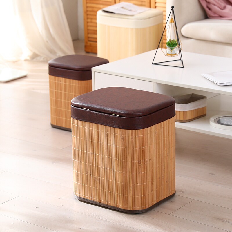 Bamboo-made storage stool containing small stool can be sat for the door of the shoe stool can be used as a containing box for the stool to be used for small household