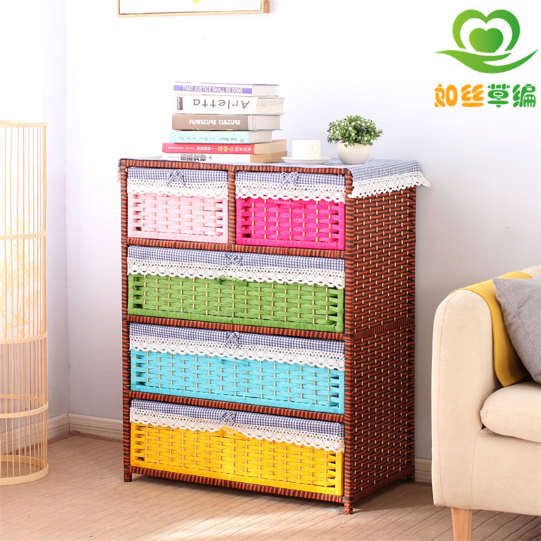Grass Crochet Woven Drawer Containing Box Storage Clothing Toy Fields Garden Wind headboard Fashion minimalist Closet Baby Solid Wood