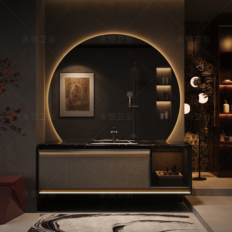Original Design Italian-Style Light Luxury Bathroom Cabinet Set with Seamless Integrated Marble Basin for Bathroom Vanity and Washbasin