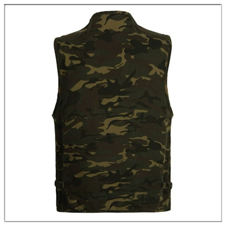 Mùa xuân và mùa thu trung niên vest nam cotton nhiều túi kích thước lớn vai rộng trung niên vest nam ngụy trang cổ chữ V áo chi lê