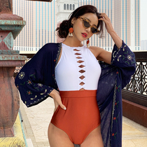 South Koreas new retro high waist belly thin conservative conjoined bikini sexy small breasts gather hot spring swimsuit women