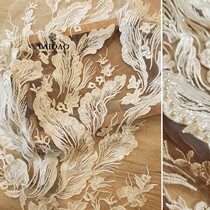 New Taiwan embroidered large feather lace z25 beaded fabric wedding dress accessories designer original fabric