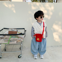 Childrens Red New Year Bags Girls New Year Red Envels shoulder bag Baby Leisure Small Satchel Tide