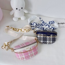Childrens woolen shoulder bag little fragrant princess accessories bag girl shoulder bag boys and girls chest bag Plaid running bag tide