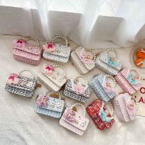 Net Red fashion childrens bags foreign style Girls cute oblique cross bag little girl Princess Fragrant wind Pearl Hand bag tide