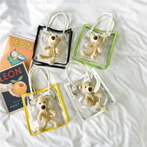Childrens transparent handbag girl shoulder bag cute doll bear beach bag summer seaside foreign air bag