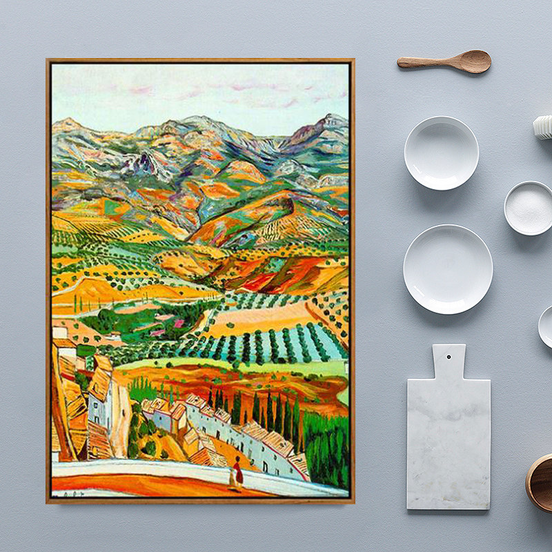 DMC Printed Cotton Thread Cross Embroidered Living Room Bedroom Hanging Painting American Countryside Wind Landscape Painting Van High Oil Painting Field