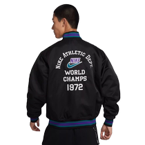 Nike DUGOUT mens loose satin jacket printed American retro baseball jacket cotton FQ7970-010