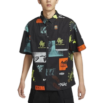 Nike short-sleeved mens and womens tops button-down collar shirts retro printed half-sleeve stacked T-shirt HM4453-010