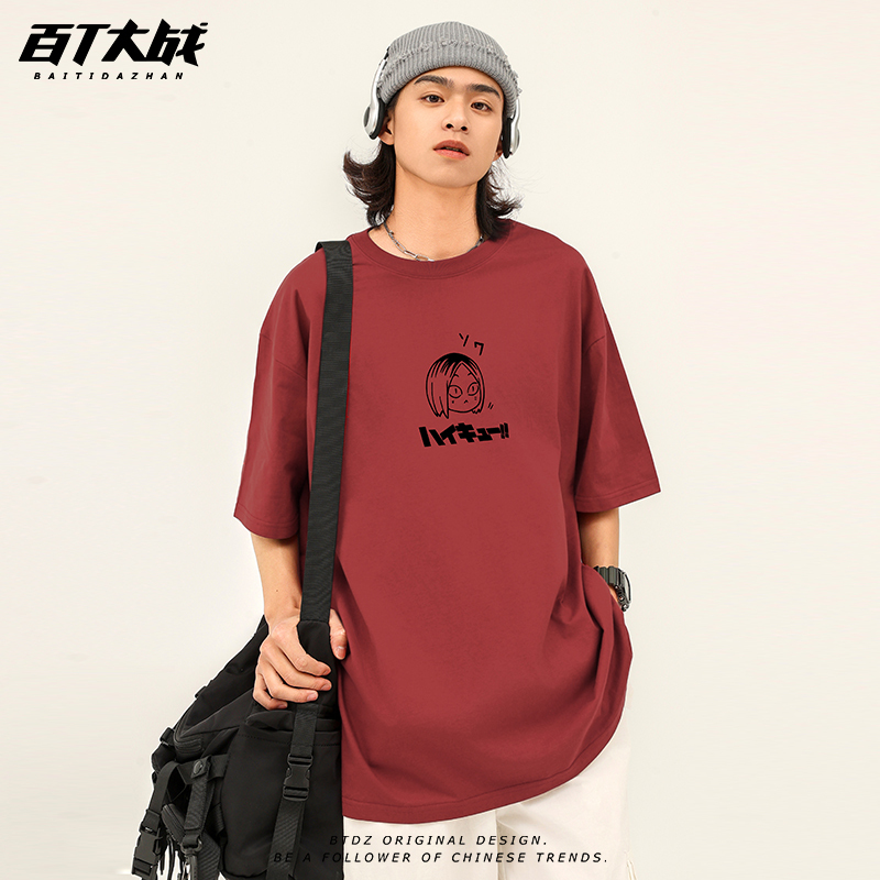Volleyball Boys Merchandise Collaboration with Gokou Rengoku Printed Short-Sleeve Summer Unisex Loose T-Shirt Oversize Breathable