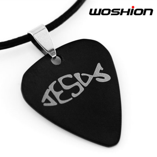 GsusMusic Rock Titanium Steel Metal Guitar Pick Necklace Jesus Fish Personality Pendant Musical Instrument Pendant