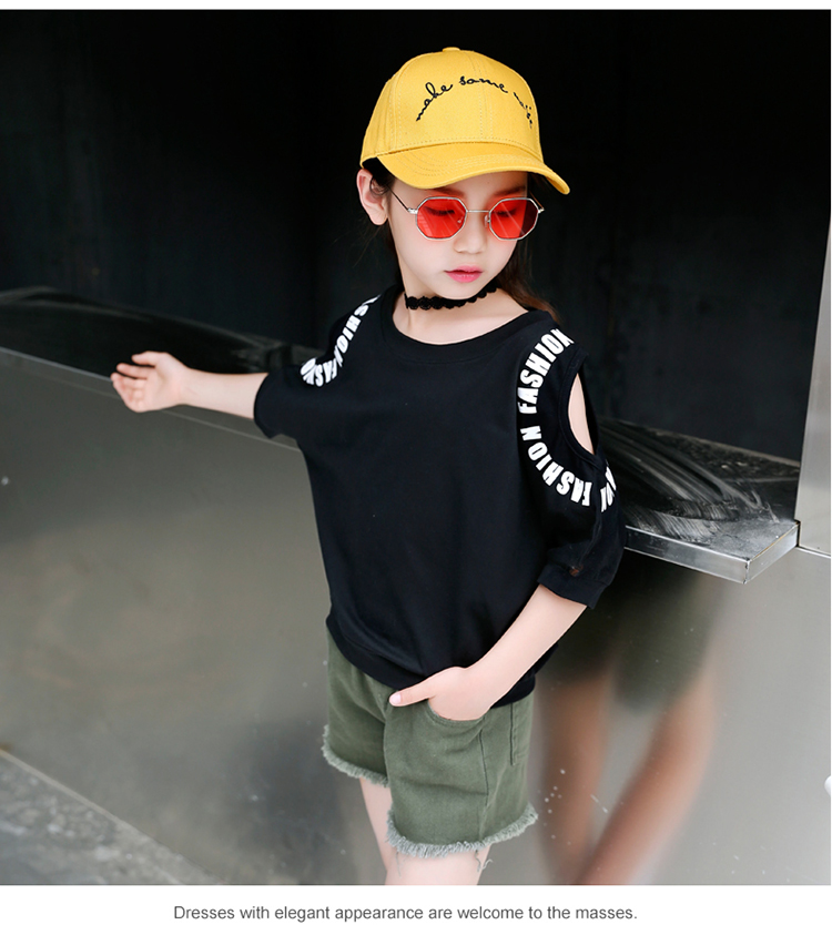 Áo thun bé gái tay ngắn 2018 quần áo trẻ em hè mới phiên bản Hàn Quốc của áo thun cotton bé trai bị rò rỉ quần áo trẻ em