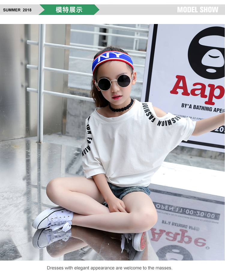 Áo thun bé gái tay ngắn 2018 quần áo trẻ em hè mới phiên bản Hàn Quốc của áo thun cotton bé trai bị rò rỉ quần áo trẻ em