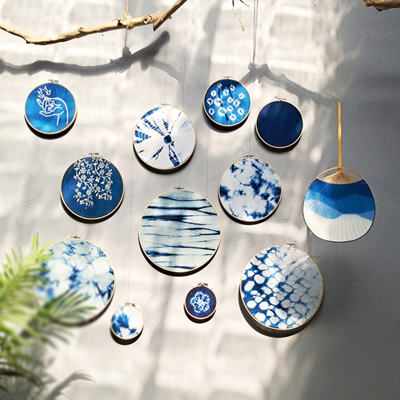 Plant Dyeing Decorative Painting Vegetation Dyeing Wall Decoration Hand Tie Dyeing Hanging Painting Homestay Backwall Hanging Fabric Embroidery Pendant