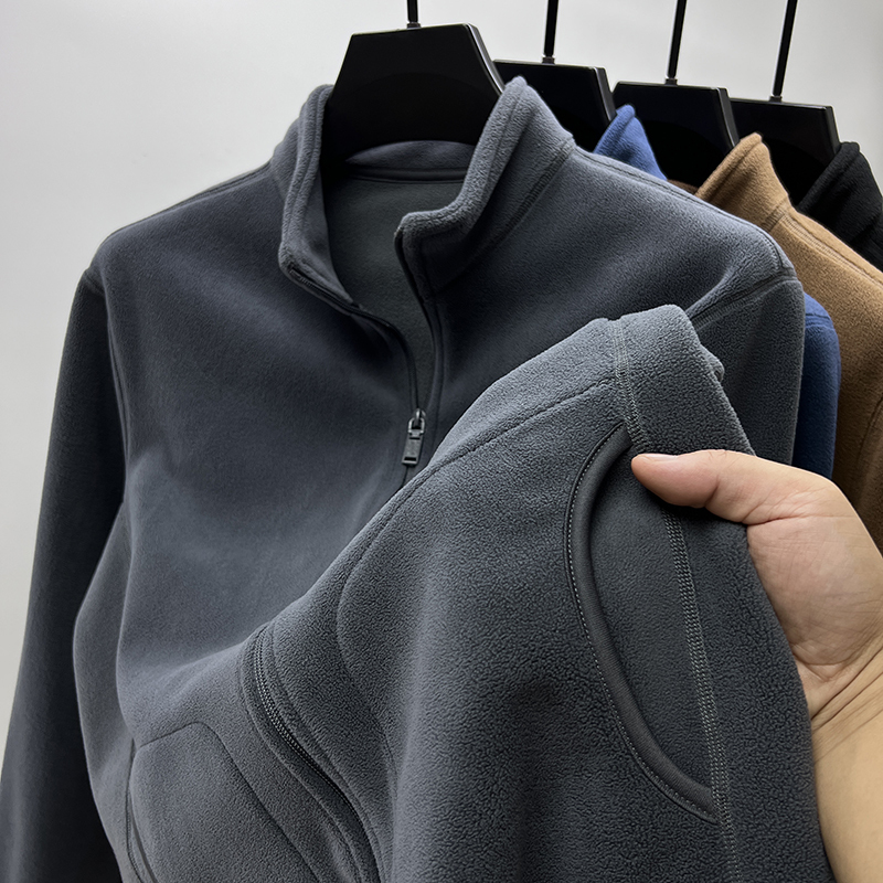 Fleece Jacket for Men, Polar Fleece Cardigan, Sweatshirt for Men, Winter Fleece-Lined, Thickened, Warm, Casual Stand-Up Collar Jacket, Men's Sports