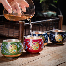 Chinese style royal choice pure handmade palace enamel color-free silver tea cup foot silver liner