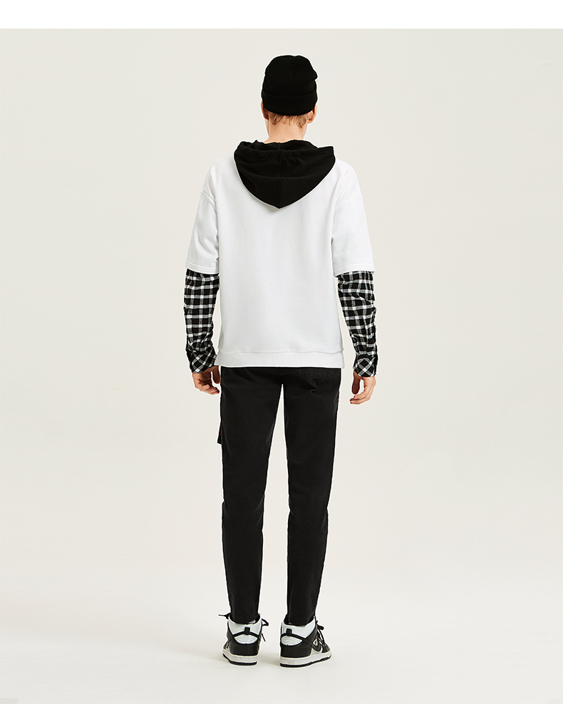 Áo len nam mùa thu đông A21, in chữ, khâu lưới, giả hai mảnh, thời trang đơn giản áo hoodie nam cao cấp