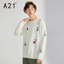 A21 autumn and winter new mens loose round neck long sleeve sweater mens trend sweater mens casual Woolen