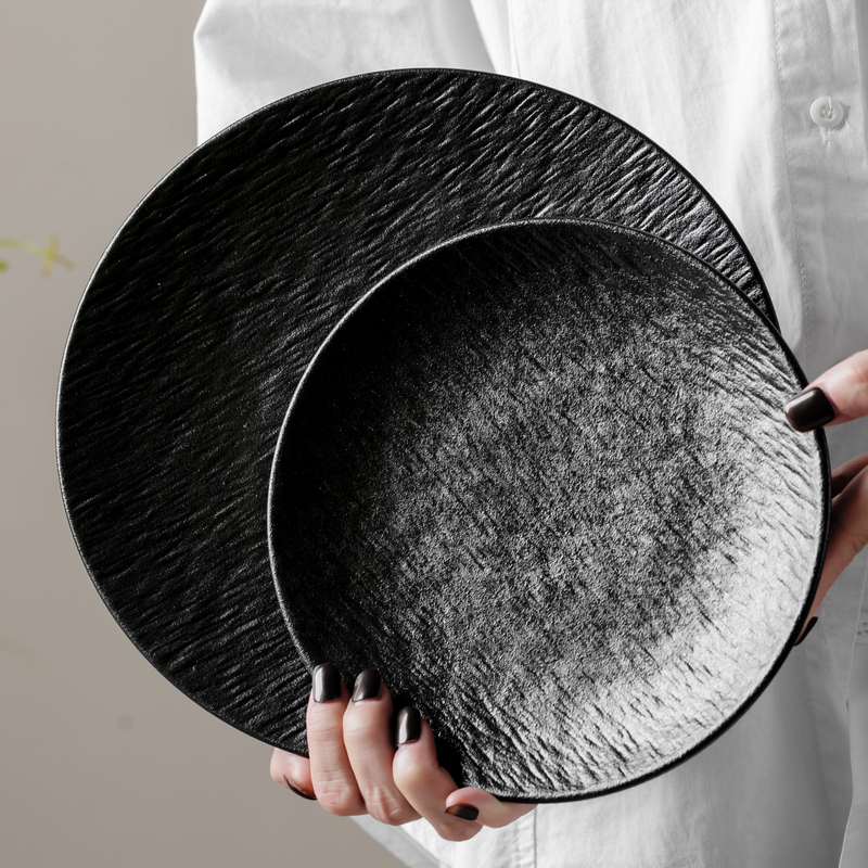 High-End Black Ceramic Plate, Large Western-Style Plate, Steak Plate, Household Round Plate, Pasta Plate, Hotel Dish Plate, Commercial Use High-End Black Ceramic Plate, Large Western-Style Plate, Steak Plate, Household Round Plate, Pasta Plate, Hotel Dish Plate, Commercial Use