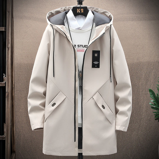 Simple mid-length trench coat men's spring and autumn jacket