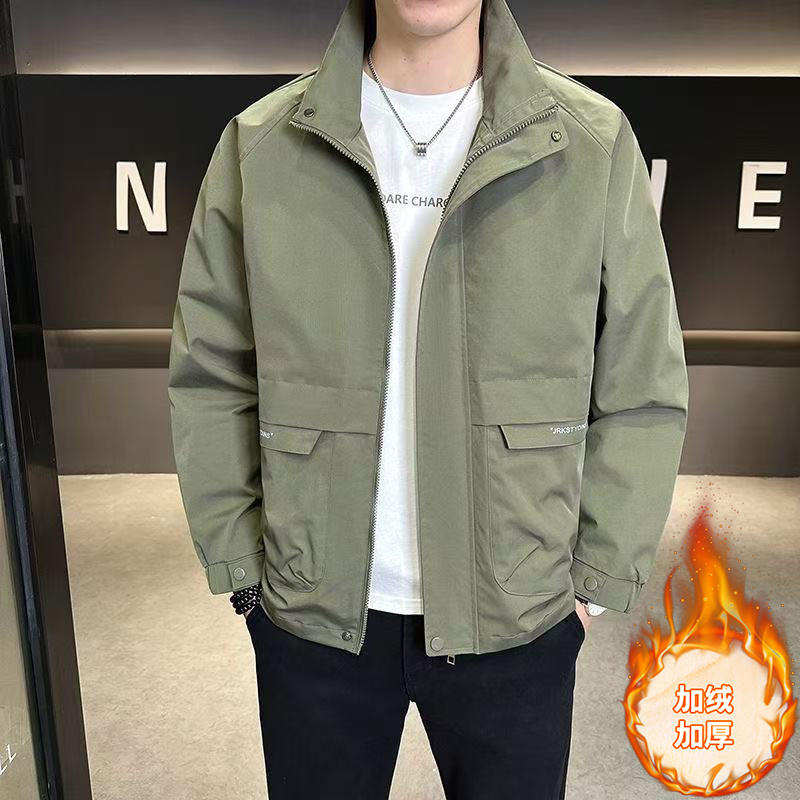 2026 Winter New Style Fleece-Lined Stand Collar Cotton Jacket Men's Workwear Trendy Casual Thickened Cotton Coat Jacket 2026 Winter New Style Fleece-Lined Stand Collar Cotton Jacket Men's Workwear Trendy Casual Thickened Cotton Coat Jacket