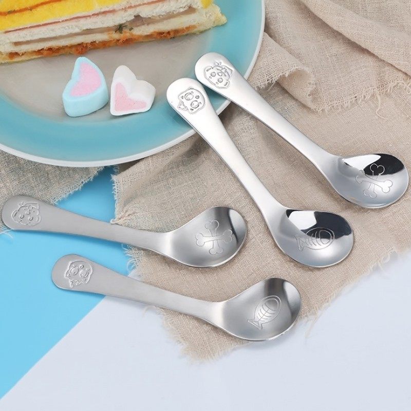 304 Stainless Steel Cartoon Crooked Mouth Spoon Baby Training Elbow Spoon Deputy Food Elbow Spoon Baby Tablespoon Child Meal Spoon