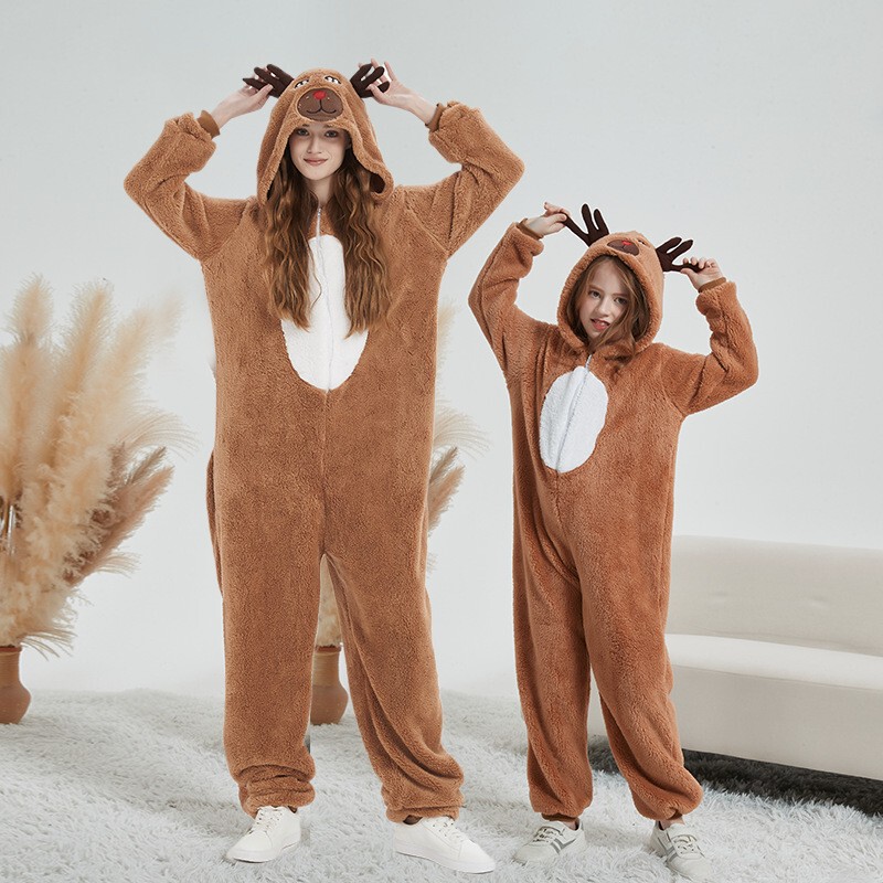 Christmas Costume Cosplay Cute Reindeer Onesie Pajamas Cartoon Animal Brown Female Elk Performance Costume Christmas Costume Cosplay Cute Reindeer Onesie Pajamas Cartoon Animal Brown Female Elk Performance Costume