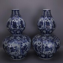 Yuan blue and white Three Kingdoms character super large gourd bottle a pair of imitation unearthed old goods ancient porcelain antique antique collection
