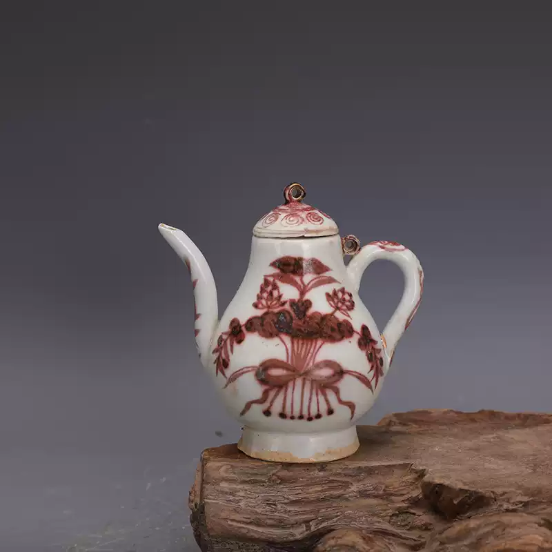 元代釉里红釉梨形执壶酒壶出土古玩瓷器收藏