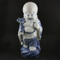 Zeng Shandong bottom sculpture porcelain handmade painting blue and white big head Luohan Buddha statue Jingdezhen factory goods collection