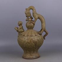 Song Yue Kiln hand-carved single dragon play beads picture to do old backward pot old goods old goods old porcelain collection antique