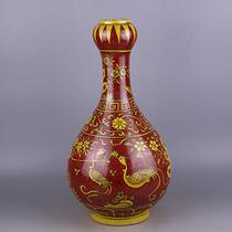 Daming Wanli Red Rehmannia Flower Bird pattern Garlic Bottle Imitation Un Ancient Porcelain Handmade Porcelain Antique Collection