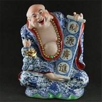 Jingdezhen Sculpture Porcelain Blue and White Doucai Luohan Buddha Statue Peak Master Works Handmade Buddha Statue Collection