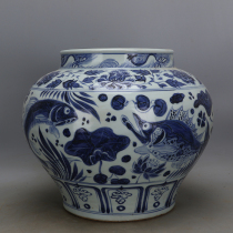 Yuan blue and white hand-painted fish and algae pattern jar imitation of unearthed official kiln ancient porcelain antique antique collectibles and ornaments