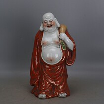 Republic of China sculpture porcelain Gold red cloth bag Luohan Buddha statue Zeng Longsheng old antique porcelain antique collection ornaments