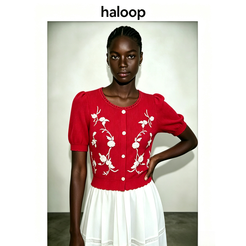 Haloop 2026 New Style Southern French Three-Dimensional Rose Handmade Crochet Top for Women, Three-Dimensional Hand-Crocheted Burgundy Sweater