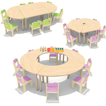 Kindergarten solid wood tables and chairs childrens writing learning desks and chairs art class splicing desks early education center styling table